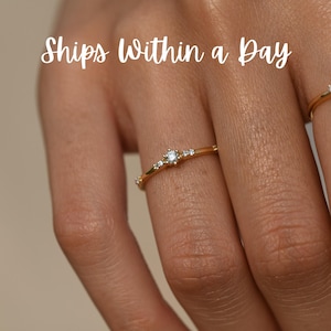 14k Yellow Gold Diamond Ring/Stacking Ring/Dainty Diamond Wedding Band/Petite Diamond Ring/Graduation Gift/Delicate Proposal Gift/Gold Ring