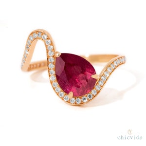 Buy Pear Cut Genuine Ruby Engagement Ring,14k Solid Gold,curved Diamond ...