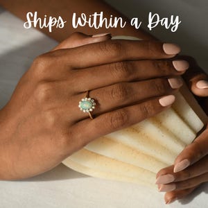 Genuine Ethiopian Opal Engagement Ring/Yellow Gold Oval Opal Halo Diamond Ring/14k Bridal Anniversary Promise Ring/Mothers Day Gift/Size 7