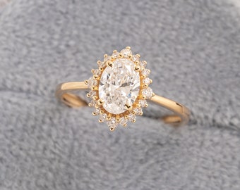 IGI Certified Eco Friendly Oval Diamond Proposal Ring,1ct Lab Grown Diamond Anniversary Ring,Simple Halo Engagement Ring,14k Wedding Ring