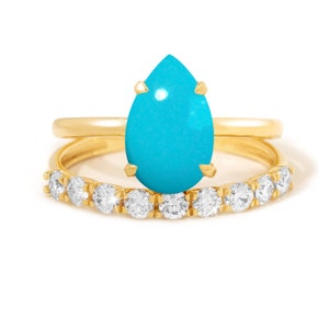 Anillo de oro de 14 quilates con turquesa y diamantes para boda, anillo de compromiso con turquesa en forma de lágrima, delicados anillos apilables de oro, regalo de cumpleaños para diciembre.