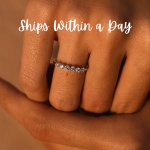 Brilliant Cut Diamond Band,Size 5US Ring 14k White Gold,Half Eternity Wedding Band,Floating Diamonds Stackable Ring,Anniversary,Promise Gift