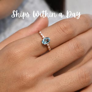 Oval Aquamarine Wedding Ring,14k Solid Gold,Diamond Accented,Natural Aquamarine Engagement Ring,Dainty Diamond Ring for Wife,Something Blue