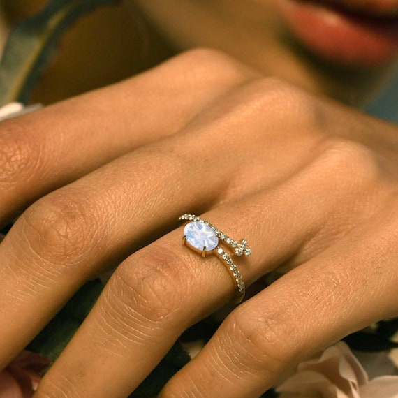 Natural Moonstone Engagement Ring cluster Diamond Eternity Ring