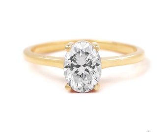 Oval Lab Diamond Solitaire Ring, 14K Gold Minimalist Engagement Ring
