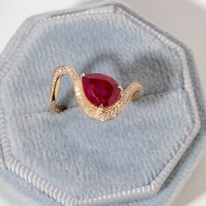 Buy Pear Cut Genuine Ruby Engagement Ring,14k Solid Gold,curved Diamond ...
