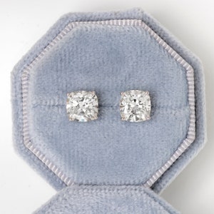 Moissanite Stud Earrings, Solid Gold Push Back Earrings, Cushion Cut Earrings, Real Moissanite Studs, Minimalist Earrings, Anniversary Gift