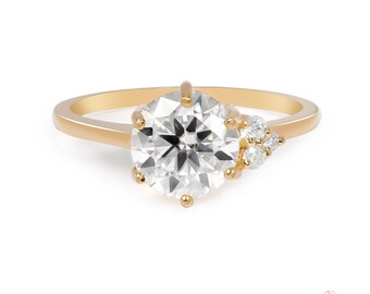 Moissanite Solitaire Ring,14k Gold Diamond Cluster Ring,2Ct Engagement Ring,Six Prong Ring,Proposal Ring,April Birthstone,Wedding Jewelry