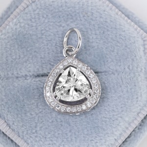 Trillion Cut Moissanite Pendant 14k Solid Gold Brilliant Cut Moissanite Engagement Pendant Anniversary Gift Halo Diamond Pendant for Women