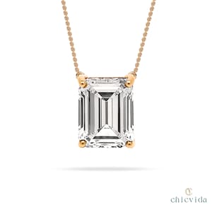 Emerald Cut Moissanite Pendant, Prong Set Pendant, Solid 18k Gold Solitaire Pendant, Moissanite Pendant Women, Dainty Pendant, Gift For Mom