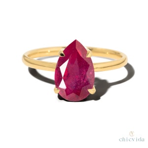 Pear Cut Ruby Engagement Ring,14k Rose Gold,2.25Ct Genuine Ruby,Prong Set Solitaire Wedding Ring,Simple Promise Ring,July Birthstone Jewelry