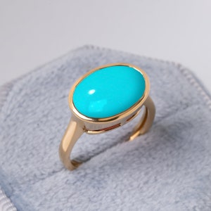 Sleeping Beauty Turquoise Ring,Natural Turquoise Wedding Ring,14K Solid Gold Chuky Ring,5 ct Solitaire Ring For Her,Unisex Jewelry,Bezel Set