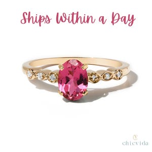 Eine Tageslieferung / Rosa Turmalin Ovalschliff mit Diamant Band / 585 Gold / Oktober Geburtsstein / Rosa Verlobungsring / Jubiläumsgeschenk