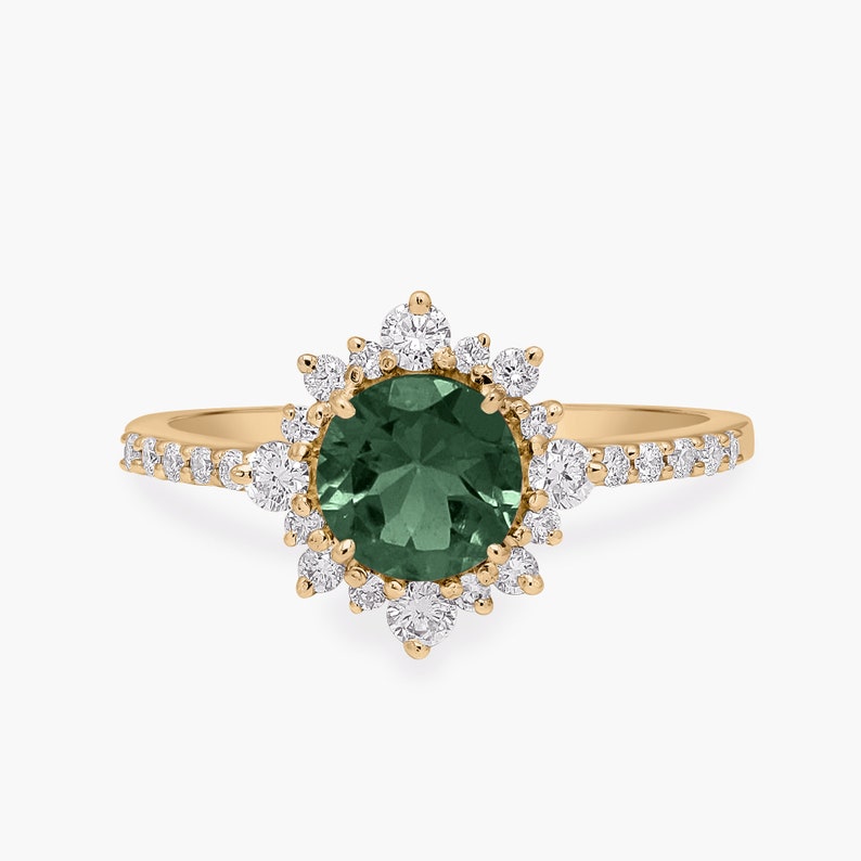 Apple Green Tourmaline and Diamond Halo Ring