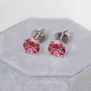 Genuine Pink Tourmaline Studs,Round Cut Studs,14k Solid Gold Dainty Earrings,Pink Gemstone Earrings,Natural Tourmaline,Minimalist Earrings