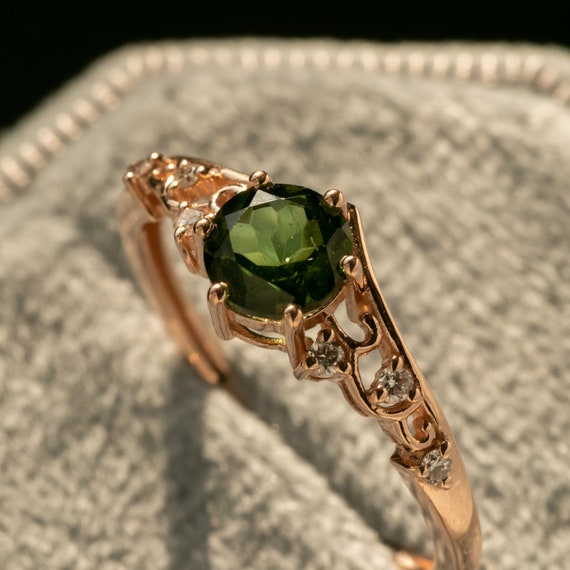 Beautiful Green Tourmaline Diamond Ring/Vintage Engagement Ring/Natural  Tourmaline/October Birthstone/Princess Crown Diamond Ring for Her