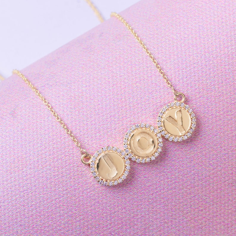 14K Gold Initial Pendant/Disc Shaped Pendant/Name Pendant/Personalize Jewelry/Graduation Gift/Fine Jewelry/Solid Gold/Mothers day gift image 2