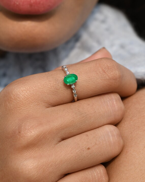 14k Gold Genuine Emerald Engagement Ring unique Wedding Ring may