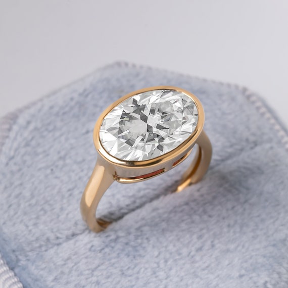 5 Carat Moissanite Ring solid 14k Gold east West Setting solitaire Engagement Bezel Ring oval Shape Wedding Proposal Ring unique Bridal Gift Etsy Canada