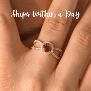 Natural Oregon Sunstone Ring/Diamond Halo Split Shank Band/14k Yellow Gold Engagement Ring/Bridal Promise/Wedding Ring/Anniversary Gift