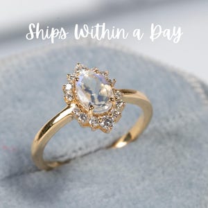 14k Gold Rainbow Moonstone Ring, Moonstone Diamond Ring, Statement Ring ,Antique Engagement Ring, Wedding Anniversary Ring, Rose Gold Ring