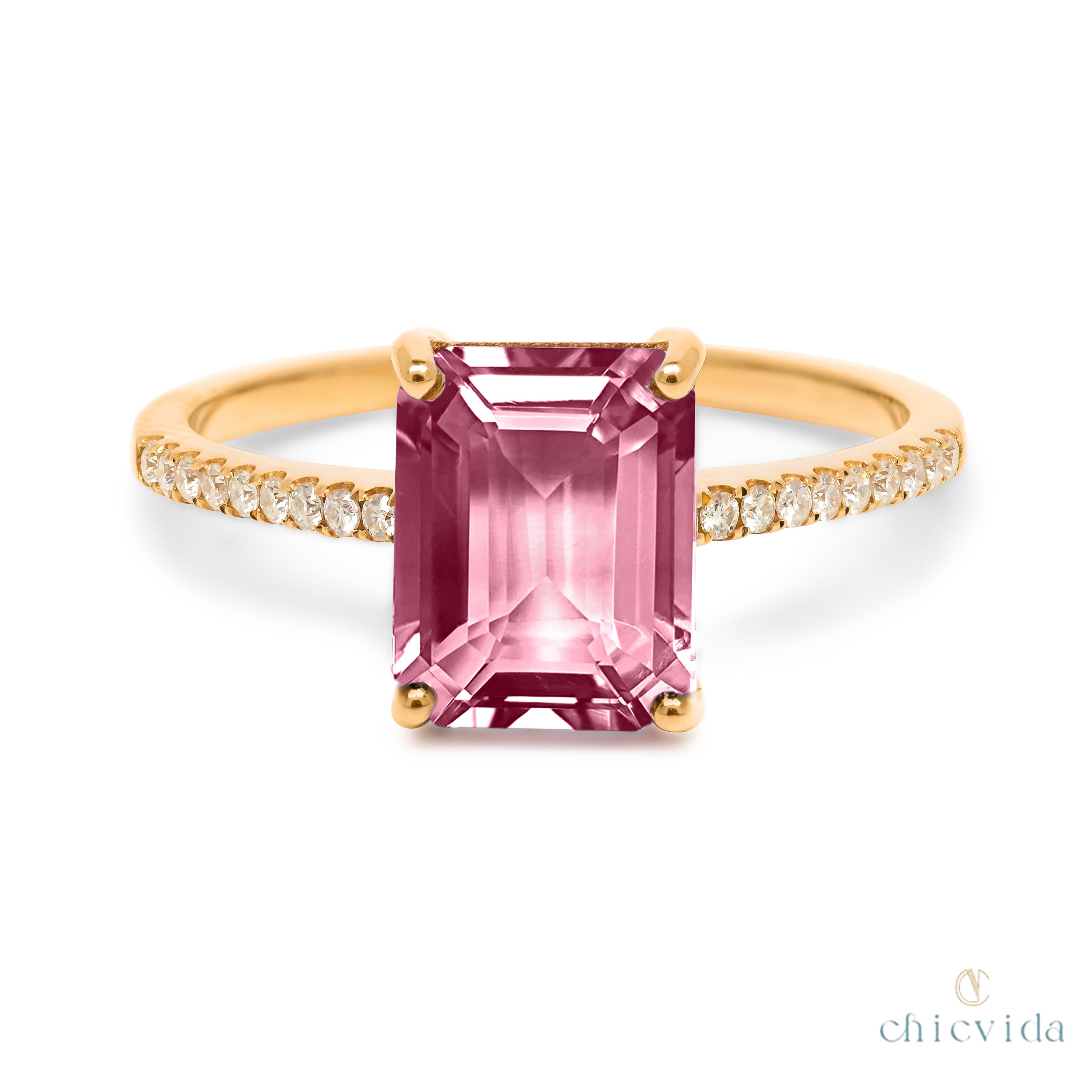 Emerald Cut Pink Tourmaline Wedding Ring,solitaire Tourmaline Ring,14k Emerald Cut Pink Tourmaline Wedding Ring,solitaire Tourmaline Ring,14k