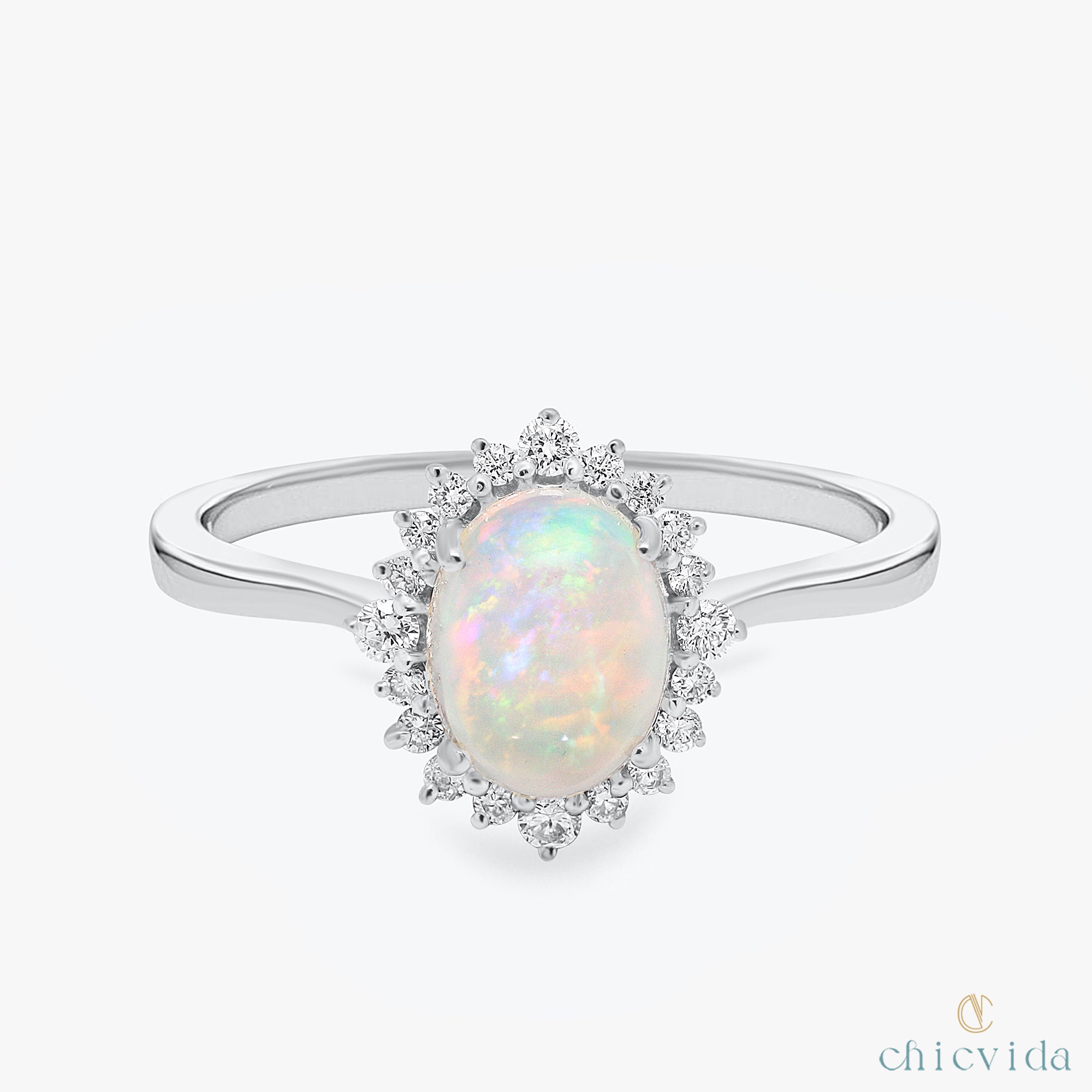 Opal and Diamond Ring/18k Gold Engagement Ring/Opal Wedding | Etsy