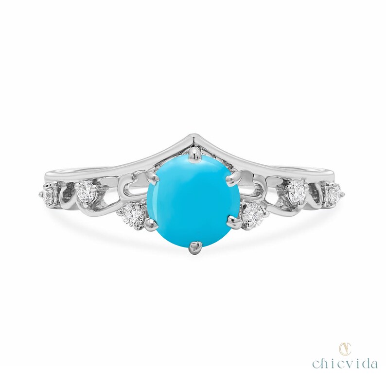 Turquoise Engagement Ring/14k Gold Turquoise Ring/crown Shaped Etsy