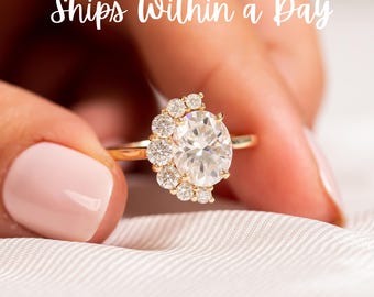 Moissanite Ring/Diamant Akzent/Forever One Moissanite Schmuck/Vintage Verlobungsring/14k Gelb Gold/Ethische Verlobung/Gold Ring