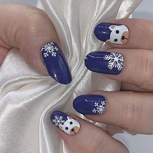 Holiday Polar Bear White Blue Color Real Nail Polish Wraps ZZ116 Street