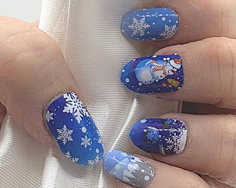 Winter Wonderland Blue white color real nail polish strips ZZ111 street art wraps