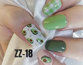 Avacados nail wraps green white color real polish strips ZZ018 street art