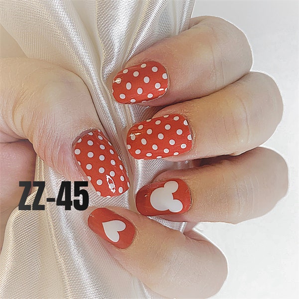 Red white dots color real nail polish strips I Heart Mickey ZZ045 street art wraps