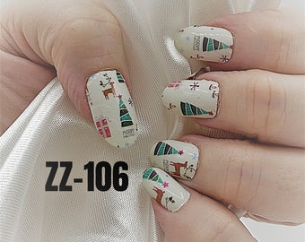 O Christmas Tree Green white color real nail polish wraps ZZ106 street art strips