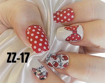 Mouse nail wraps red white color real polish strips  ZZ017 street art