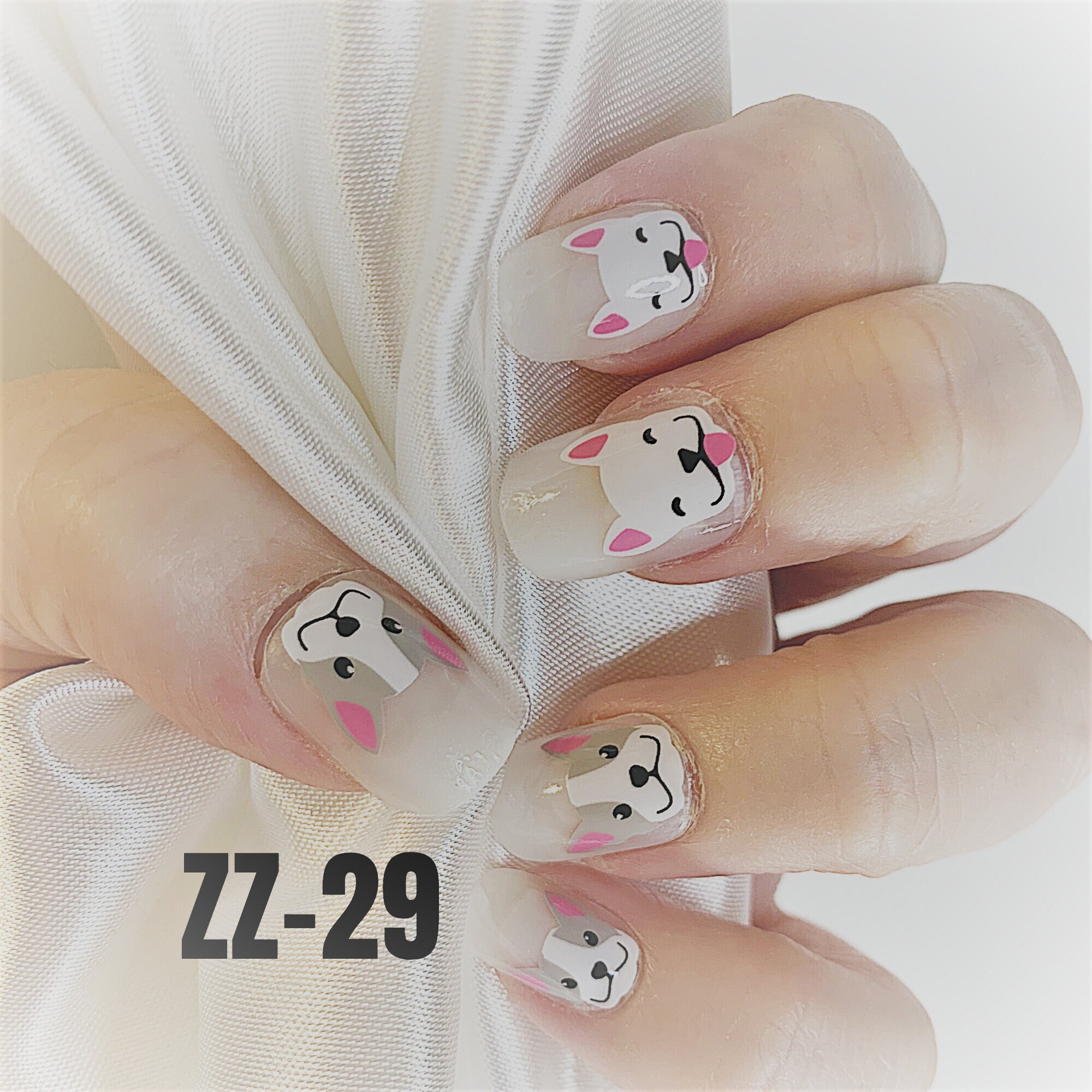 Pink and white color real nail polish strips Frenchies ZZ029 street art wraps