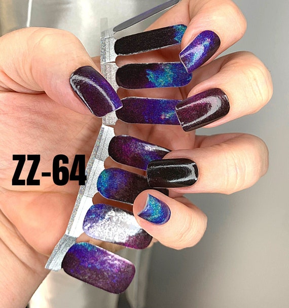 Nail wraps purple blue jewel color real polish strips Galaxy