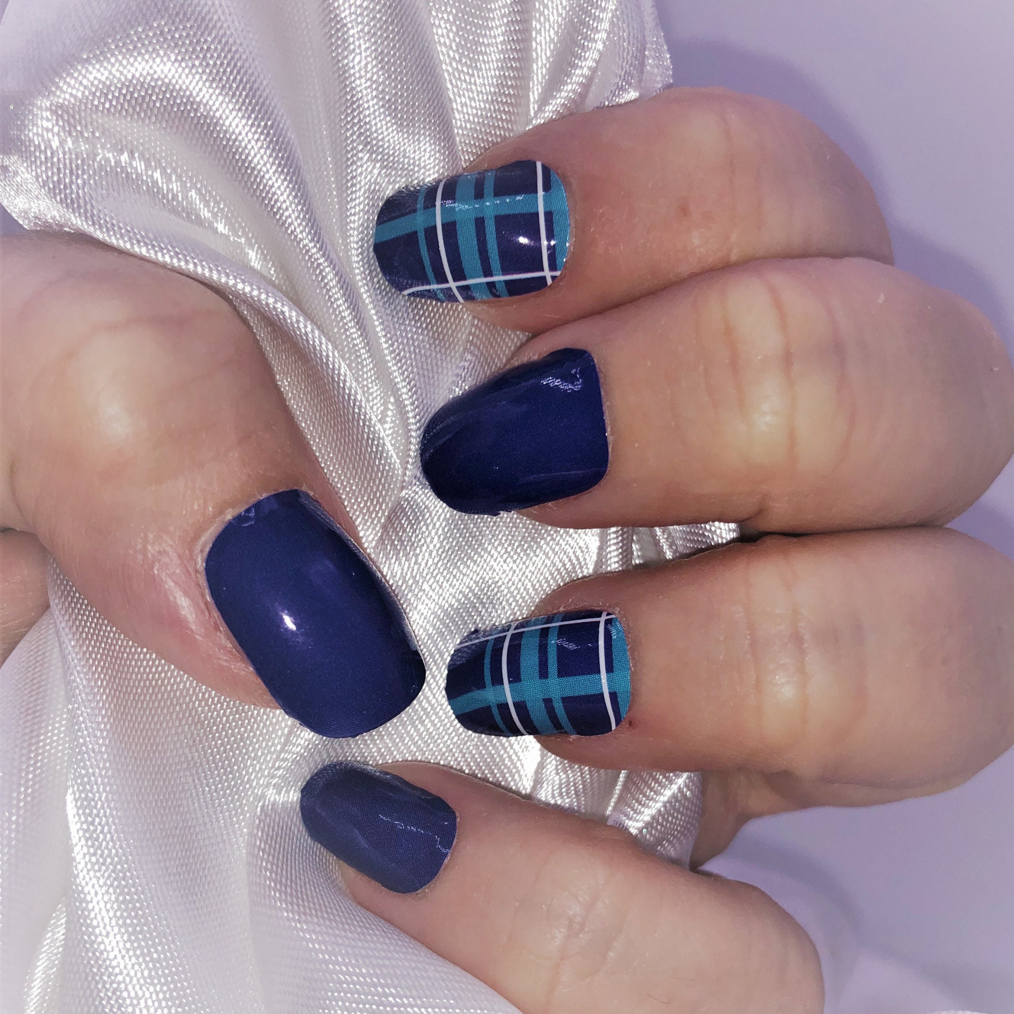 Nail Wraps Blue Plaid Color Real Polish Strips ZZ161 Street Etsy