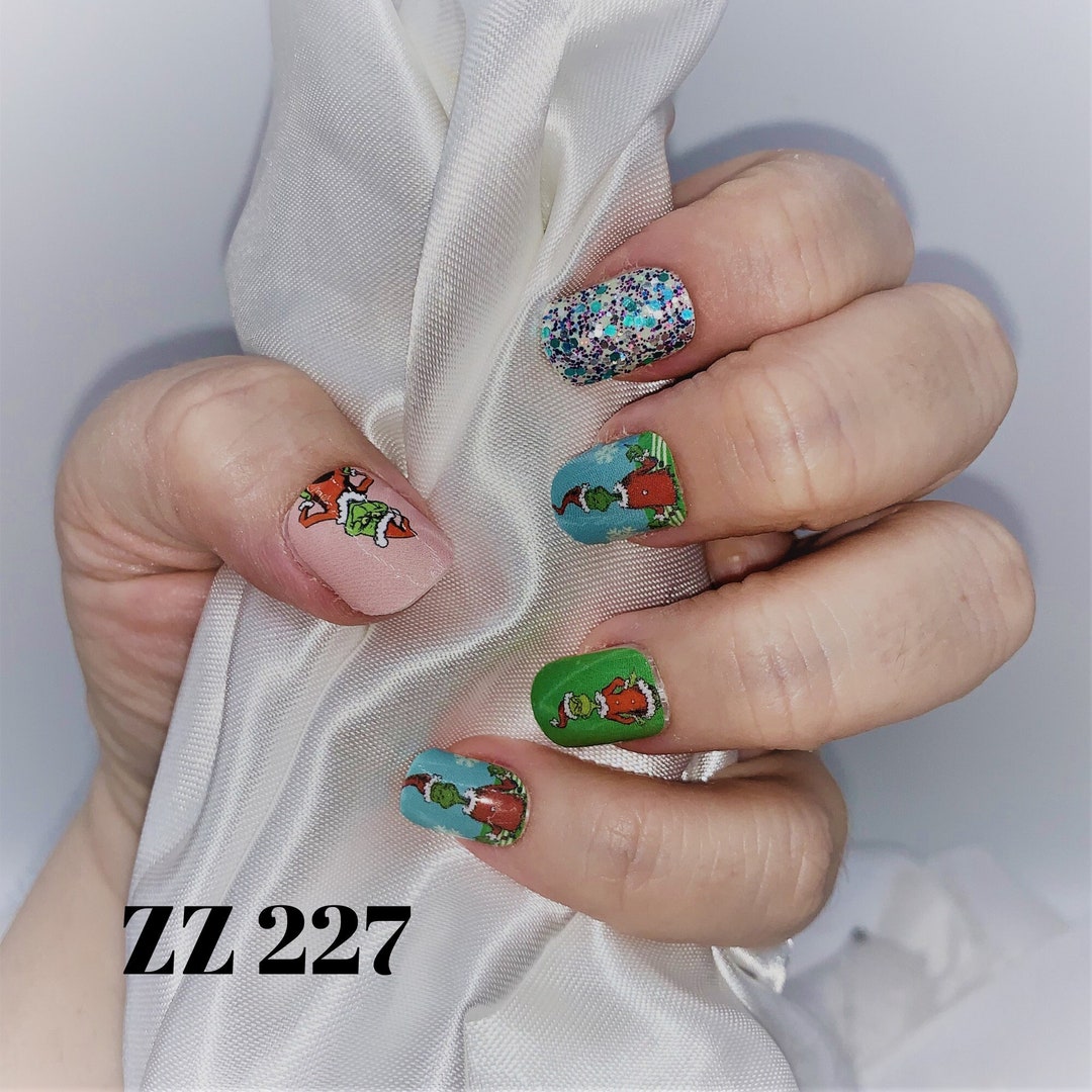 Christmas Grinch Color Real Nail Polish Wraps ZZ227 Street Art Strips