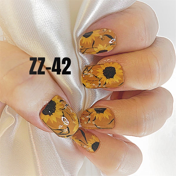 Orange black color real nail polish strips ZZ42 VanGogh Sunflowers