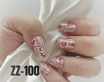 Merry Christmas red white color real nail polish strips ZZ100 street art wraps