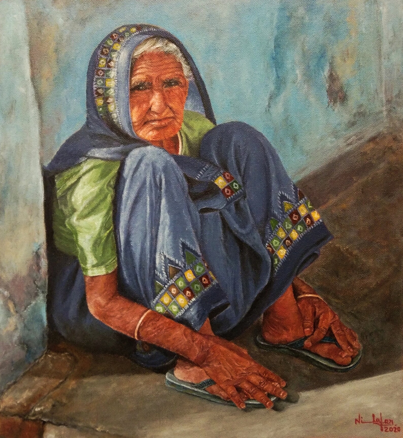 Handmade Painting on Stretched Canvas Showing A Grandma in a Etsy