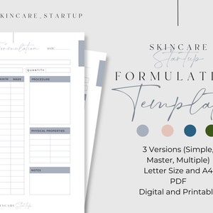 Skincare Formulation (Recipe) Printable Template | Bath and Body Formulation (Recipe) Printable Template | PDF Format