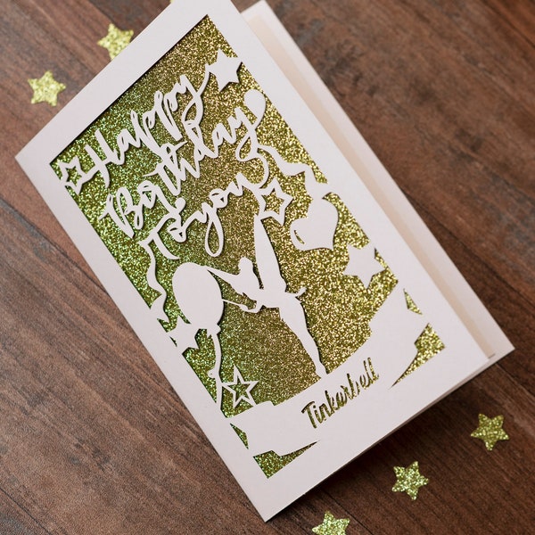 Disney inspired Tinkerbell Personalised/number Papercut Birthday Card