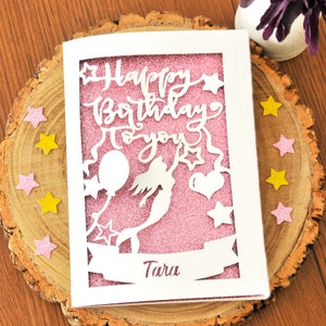 Carte d'anniversaire personnalisée nom/numéro sirène inspirée de Disney faite main (carte de couleur au choix)