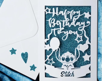 Handmade Personalised Disney Inspired Stitch Paper-cut Birthday card