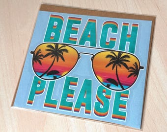 Beach Please Decal, Funny Beach Car Sticker, Summer Tropical Vinyl Decal, Palm Tree Sunglasses, Vacation Vibes, Coastal Gift