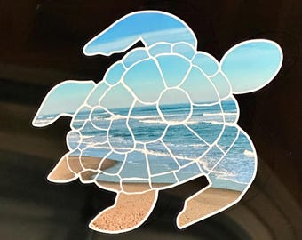 Sea Turtle Beach Decal, OBX Outer Banks Car Sticker, Coastal Ocean Vinyl, Sea Turtle Love Gift, Beach Car Decal