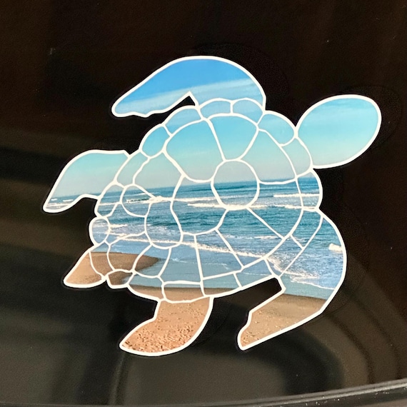 Sea Turtle Beach Decal, OBX Outer Banks Car Sticker, Coastal Ocean Vinyl, Sea Turtle Love Gift, Beach Car Decal