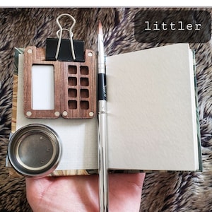 Plein Air Watercolor Kit Outdoor Painting Handmade Coptic book Wood pallet Compactable brushes Clip-on water holder for the Traveling Artist